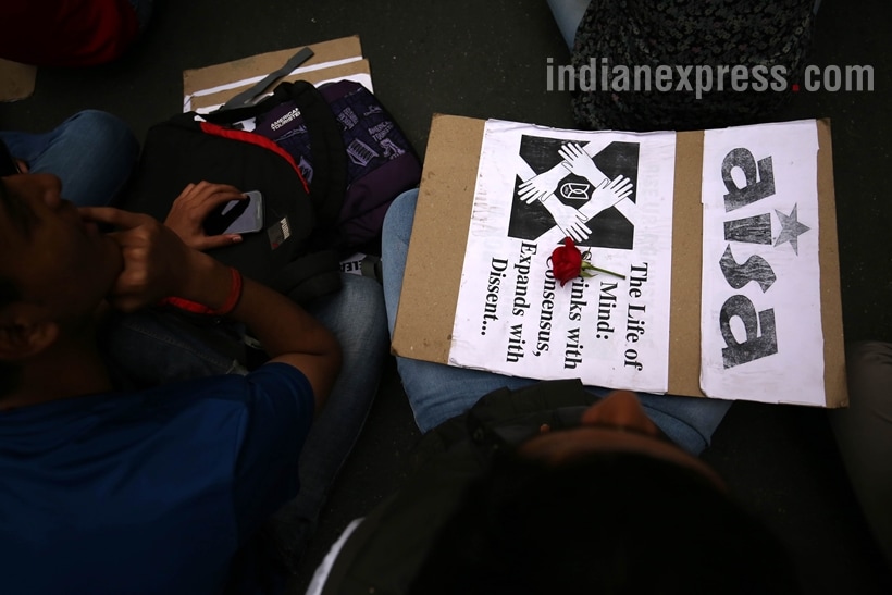 jnu, jnu protest, jnu protest photos, jnu news, jnu photos, jnu latest news, jnu president, jnusu president, jnusu, kanhaiya kumar, kanhaiya kumar release, kanhaiya kumar arrest,kanhaiya kumar hearing, delhi protests, delhi protest photos, jantar mantar, india news