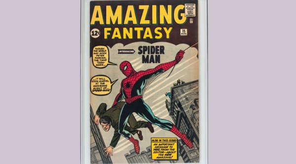 A 1962 Amazing Fantasy #15 by Marvel Comics. The rare copy of a comic book featuring the first appearance of Spider-Man/ AP 