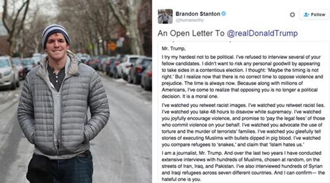 Donald Trump, Humans of New York, Brandon Stanton, Facebook, open letter, Twitter, trending, Islamophobia, racism, US presidential race