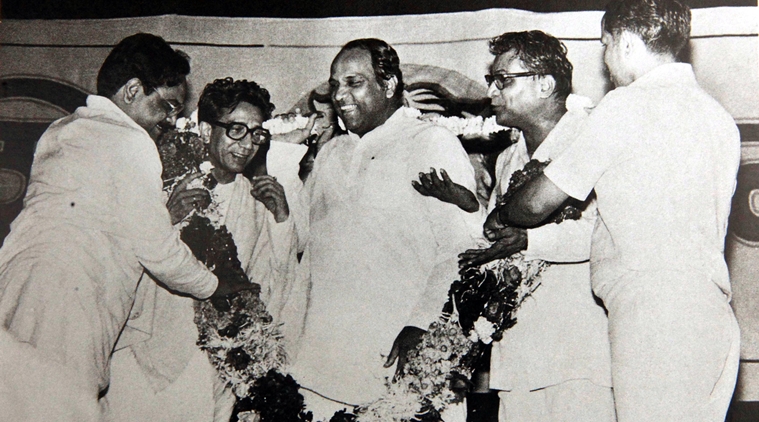 Chhagan Bhujbal, Shiv Sena Chief Bal Thackarey and Sharad Pawar. Express archive photo *** Local Caption *** Chhagan Bhujbal, Shiv Sena Chief Bal Thackarey and Sharad Pawar.