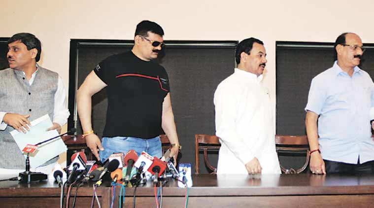 Rebel Cong MLAs Saket Bahuguna, Pranav Singh, Harak Singh Rawat, Subodh Uniyal in New Delhi Saturday. (Express Photo: Prem Nath Pandey)