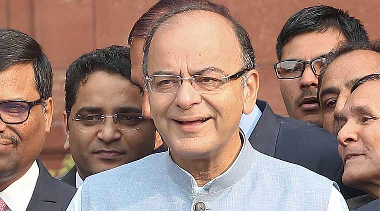 Jaitley before presenting the Budget, Monday. (Express Photo: Amit Mehra)