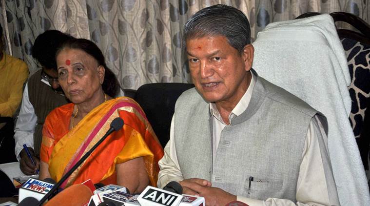 Dehradun: Chief Minister Harish Rawat addresses a press conference in Dehradun on Saturday. PTI Photo (PTI3_26_2016_000081B)