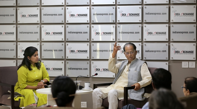 Tarun Gogoi, Chief minister of Assam at the Indian Express idea exchange in New Delhi on March 14th 2016. Express photo by Ravi Kanojia.