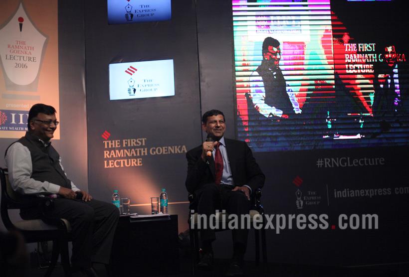 Ramanth Goenka lecture, RNG Lecture, Raghuram Rajan, RBI Governor Raghuram Rajan, Raghuram Rajan First RNG Lecture, Raghuram Rajan Ramanth Goenka Lecture, Dr Raghuram Rajan, Anant Goenka, Indian Express, Ramanth Goenka Lecture pics, RNG Lecture pics, RNG lecture Photos