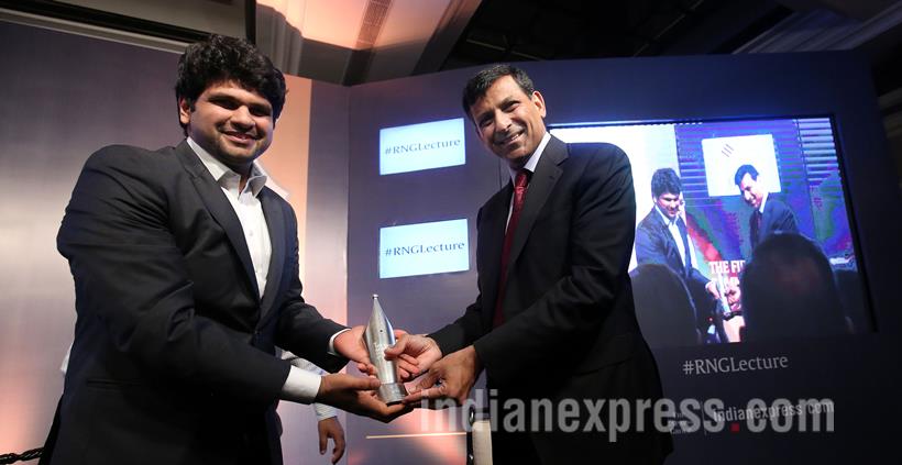 Ramanth Goenka lecture, RNG Lecture, Raghuram Rajan, RBI Governor Raghuram Rajan, Raghuram Rajan First RNG Lecture, Raghuram Rajan Ramanth Goenka Lecture, Dr Raghuram Rajan, Anant Goenka, Indian Express, Ramanth Goenka Lecture pics, RNG Lecture pics, RNG lecture Photos