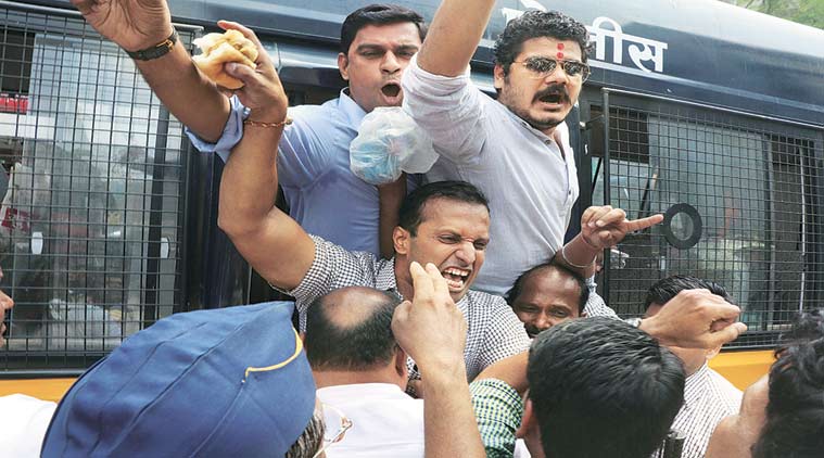 Swabhiman Sanghatana members protest against the assault, at Dadar on Tuesday. Prashant Nadkar