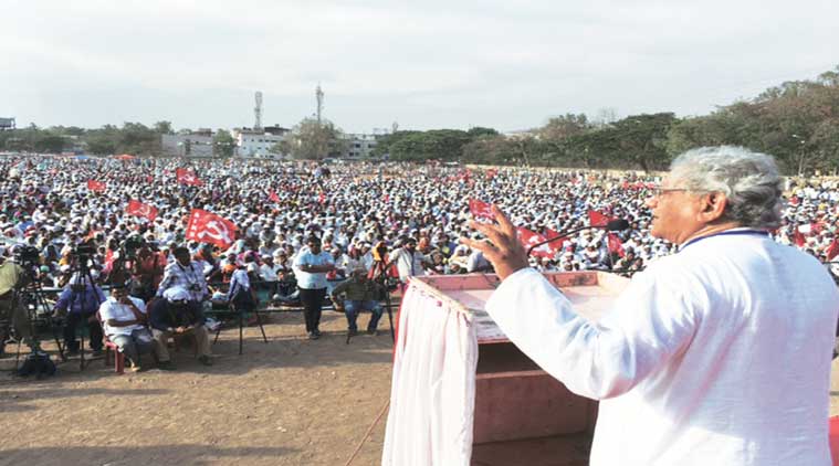 Sitaram Yechury, Sitaram rally, Sitaram farmers rally, farmer rally, nashik farmer rally, farmer loan, fair remunerative prices, farmer fair remunerative prices, CPM, mumbai news