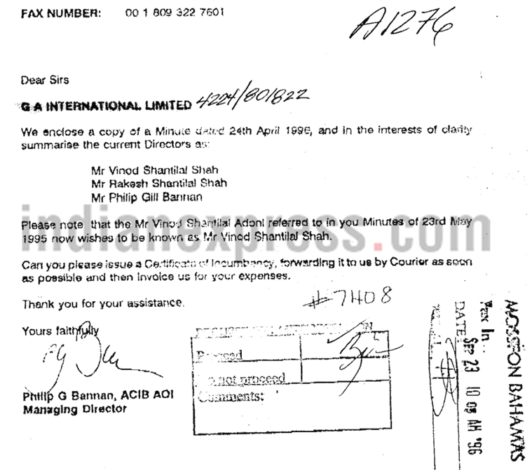 NAMECHANGE - Gautam Adani changed his surname to Shah on company records of GA International Inc (Bahamas)