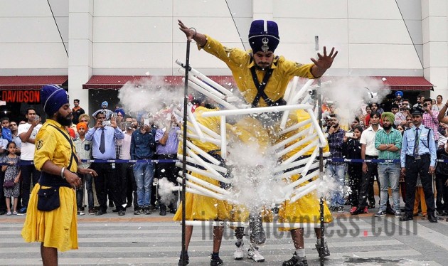 Daler-e-Khalsa Gatka Group performing during Baisakhi celebration in one of main highlights. (Express Photo )