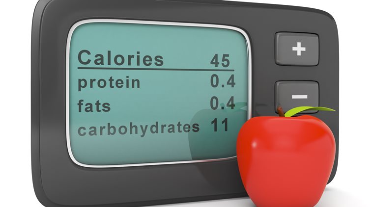 Diet health and beauty. Calorie counter with apple