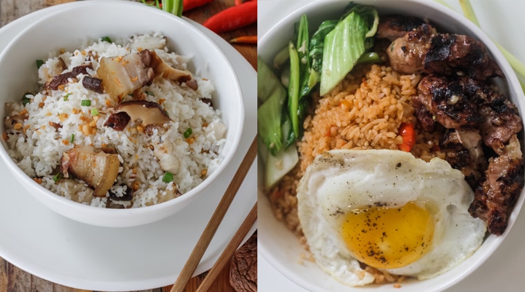 On the new menu at Bengaluru's One Night In Bangkok: Pork belly and shiitake mushroom rice (L), Roast chicken rice bowl.