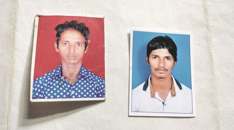 Family members of the thirteen accused arrested by the Shivaji Nagar police station for the Deonar dumping ground fires. Photo of two accused: In blue shirt: Shamim khan in white shirt: Shoaib Shaikh