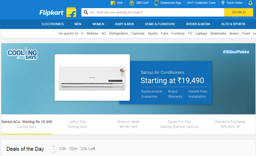 flipkart ac sale