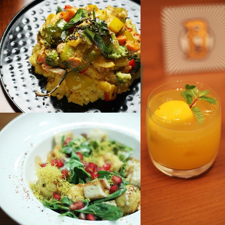 We were impressed with Dishkiyaoon's wholesome daliya khichdi that went well with the mirch ka saalan (top left), the Triple M at Dishkiyaoon in BKC- ganga jamuna juice with Malibu- is perfect for a summer evening (R), if you can't choose between healthy and greasy, go for the Vada Pav Salad at Dishkiyaoon.