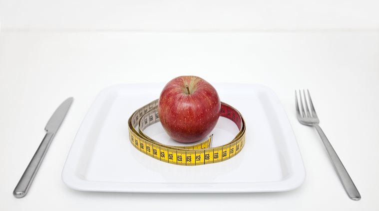 Plate with apple and tape measure