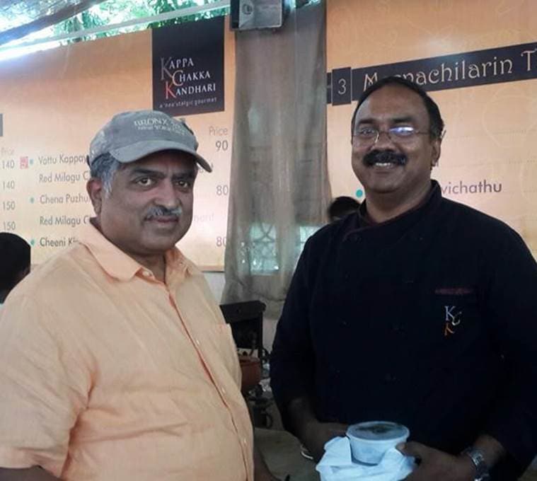 Former UIDAI chairman Nandan Nilekani and Chef Regi Mathew at Kappa Chakka Kandhari's Bangalore event.