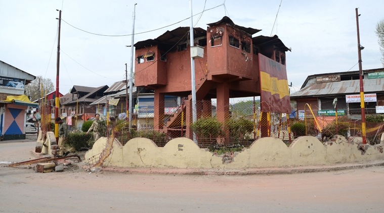 Army banker in Handwara chowk. (Source: Express photo by Shuaib Masoodi)