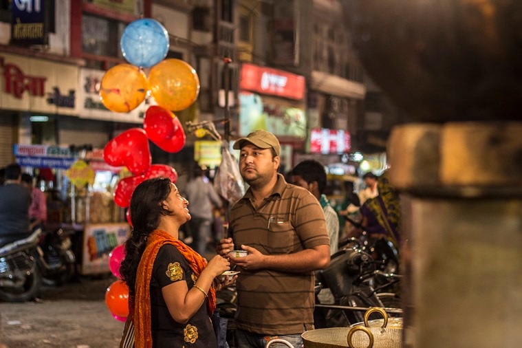 A couple out for a midnight snack.