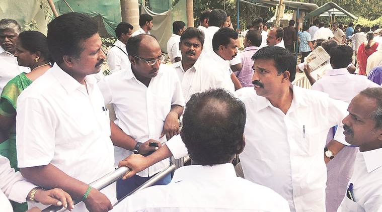 Ticket aspirants outside Jayalaithaa’s home before their interviews. Arun Janardhanan