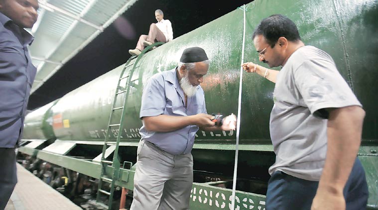 It takes 3 hours to fill a wagon with 50,000 litres at Miraj right now. Plan is to cut this to 10 hours for 50 wagons. (Express Photo by Arul Horizon)