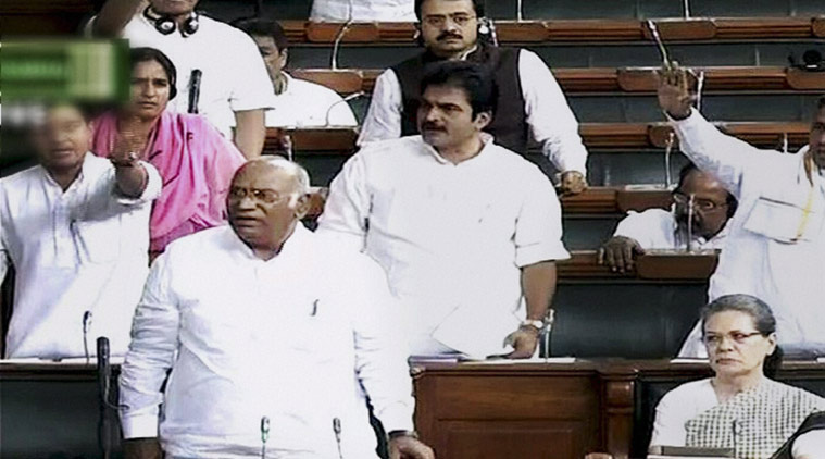ongress leader Mallikarjun Kharge speaks in the Lok Sabha in New Delhi on Wednesday. PTI Photo / TV GRAB