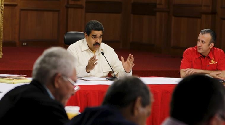 Venezuela's President Nicolas Maduro's (centre) government's popularity has been waning due to acute shortages that the country has been facing. 