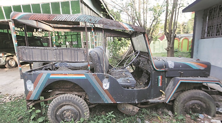 Ganikhan chowdhury's election car now in garbage in front of his Kotwali house in Malda. Express photo by Subham Dutta. 12.04.16