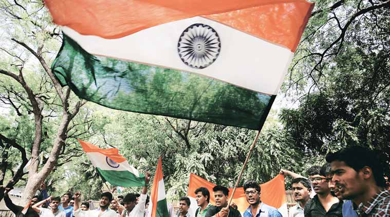 Students of NIT-Srinagar protest at Jantar Mantar in New Delhi on Wednesday. (Express Photo by Praveen Khanna)
