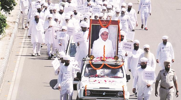 Silent protest march by the Namdhari sect supporters of Satguru Uday Singh demanding speedy probe in Mata Chand Kaur killing in Ludhiana.Express Photo by Gurmeet Singh