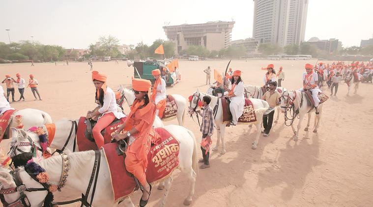 Ramnavami Shobha Yatra organised by VHP at Ramlila ground on Fridayin New Delhi .Express Photo by Amit Mehra 16 April 2016