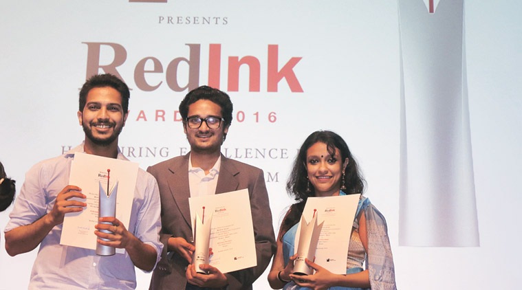 Aniruddha Ghosal, Jonathan Selvaraj and Pritha Chatterjee with their awards. Pradip Das