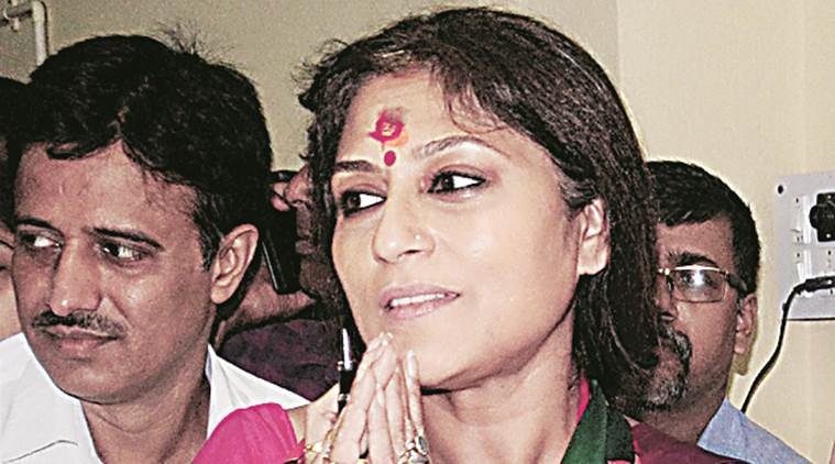 BJP candidate Roopa Ganguly arrives to file her nomination papers for Howrah (North) Assembly at Howrah on Thursday. (PTI Photo)