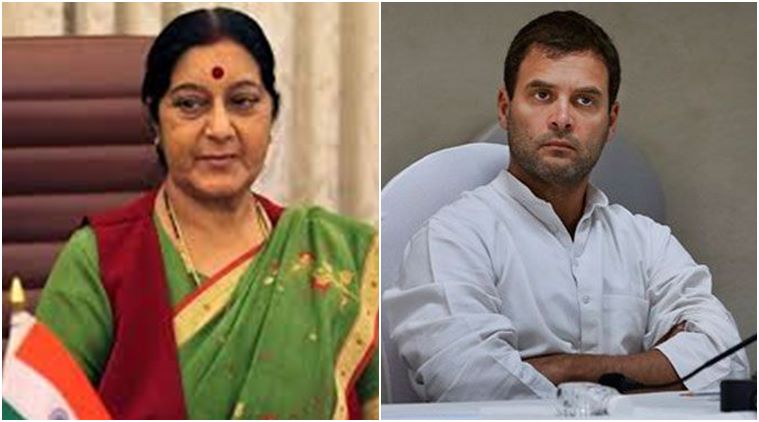 Sushma Swaraj, Rahul Gandhi visits Sushma Swaraj, rahul visits Sushma Swaraj, Rahul visits AIIMS, AIIMS Rahul visit, Sushma Swaraj admitted to AIIMS, Sushma Swaraj hospitalized, Rahul Gandhi Sushma Swaraj, india news, Sushma Swaraj news