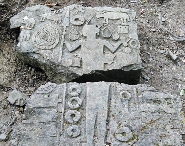 A broken menhir found at the site in Lianpui village, near Vangchhia.