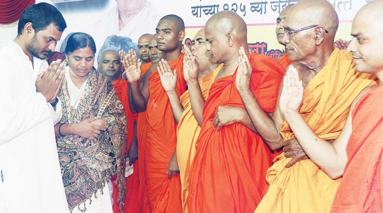 Rohith Vemula’s mother Radhika and brother Naga Chaitanya at ‘deeksha’ ceremony in Mumbai on Thursday. (Express Photo by Ganesh Shirsekar)