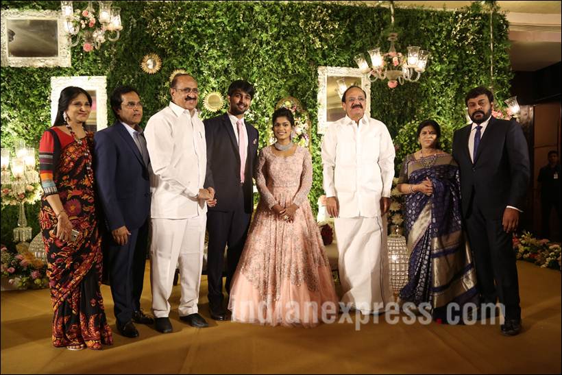 sreeja, sreeja reception, sreeja recpetion pics, sreeja marriage, chiranjeevi, chiranjeevi sreeja, chiranjeevi daughter, allu arjun, ram charan teja, venkaiah naidu, chandrababu naidu, aravind swami, rakulpreet, radhuka sarathkumar, sreeja wedding recpetion pics, entertainment