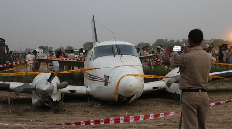 The Air Ambulance that crashed in Najafgarh in New Delhi on tuesday. Express Photo Gajendra Yadav