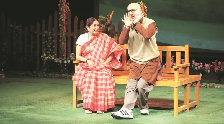 Actors Anupam Kher and Neena Gupta stage a play, Mera Woh Matlab Nahi Tha, at Tagore Theatre in Chandigarh on Wednesday. Jasbir Malhi