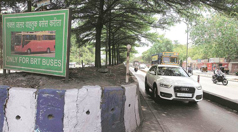 BRTS, pune, pune newsline, BRTS routes, pune ahmedabad corridor, pune police, nagar road, nagar road BRTS, BRT bus, PMPML, yerwada police station, indian express pune