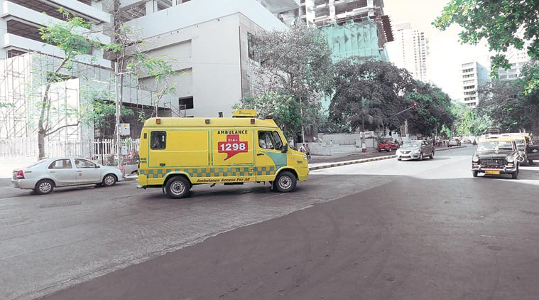 Nidhi Chapekarbeing taken to Breach Candy Hospital in Mumbai. Nirmal Harindran
