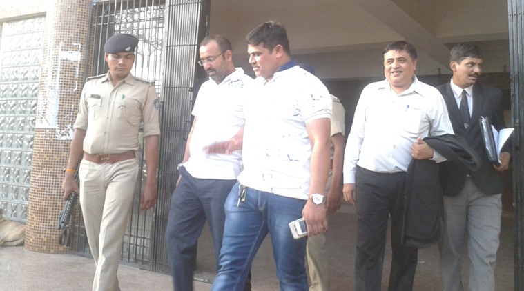 Shailendra Singh Jaat (second from left) outside Rajkot court on Tuesday.