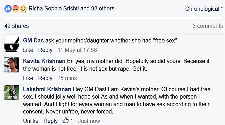 Of Course I Had Free Sex How Feminist Kavita Krishnan S Mom Silenced A Troll On Facebook