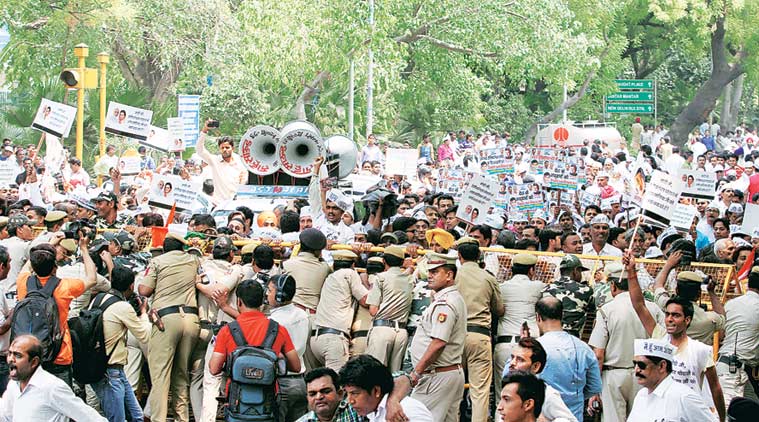 Over 300 party workers were detained during the protest and taken to Parliament Street police station. Prem Nath Pandey