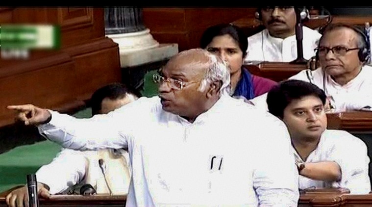 New Delhi: Congress leader Mallikarjun Kharge speaks in the Lok Sabha in New Delhi on Tuesday. PTI Photo / TV GRAB (PTI5_10_2016_000102B)