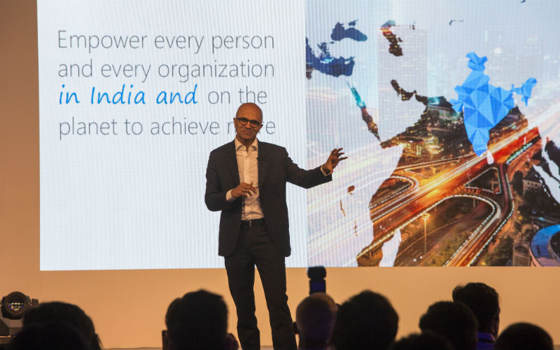 Satya Nadella, Microsoft, Satya Nadella India visit, Satya Nadella Delhi, Satya Nadella keynote, Microsoft CEO, Nadella Mirza Ghalib, Narendra Modi, Ravi Shankar Prasad, Windows, technology, technology news