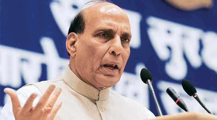 Rajnath Singh at the BSF event in Delhi Friday. (Express Photo: Prem Nath Pandey)