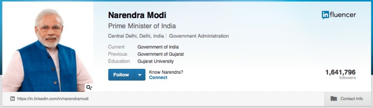 Narendra Modi, Narendra Modi LinkedIn