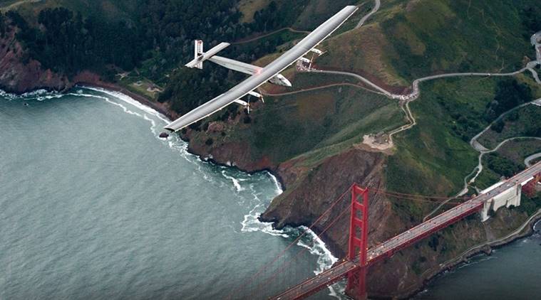 Solar impulse 2, aircraft using solar energy, solar powered airplane in Arizona, solar powered airplane California, solar plane on world tour, solar plane on global trip
