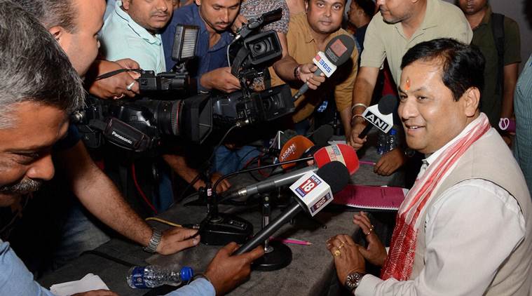 Guwahati: Union Minister and BJPs Assam chief ministerial candidate Sarbananda Sonowal talking to media persons in Guwahati on Tuesday. PTI Photo (PTI5_17_2016_000124A)
